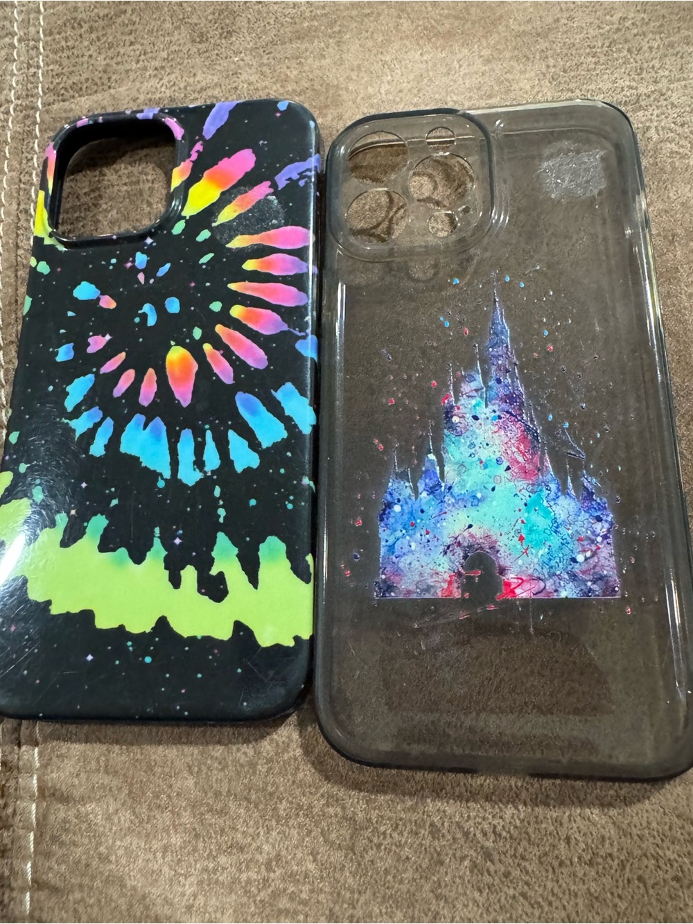 Colorful Tie-Dye & Castle Graphic iPhone Case Set - Black Multicolor